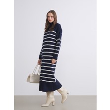 Lc Waikiki Yeni Sezon Dik Yaka Çizgili Triko Elbise