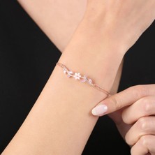 Mavili Gümüş Pink Taşlı Manolya Çiçeği Zarafet Bağı Renk Flowers Gümüş Bileklik - Altın