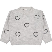 Civil Girls Pullu Kalp Nakışlı 6-9 Yaş Kazak - Gri 8-9 Yaş