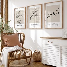 Pam Studio Minimalist Bej Line Art 3’lü Tablo Seti – Modern Poster Duvar Dekoru Salon Yatak Odası Için