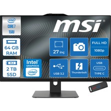 MSI Msı Modern AM272P Intel Core 7 150U 5.4ghz 64GB Ddr5 2tb SSD Freedos Intel Graphics 27 Inç Fullhd (1920X1080) IPS 300NITS All In One Bilgisayar 1M1205XTRF29 + Zetta Flash Bellek