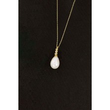 By More 925 Ayar Gümüş Tria Modeli Damla Inci Kolye - Altın Kaplama