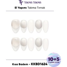 Takma Takma KKBD1624 Kısa Badem 15'li Tekrar Kullanılabilir El Yapımı Protez Takma Tırnak - Beyaz-S