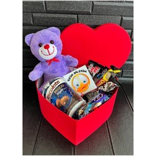 Mynil Sevgiliye Ozur Hediyesi Kalp Kutuda Mor Ayıcık ve Bitter Çikolatalar