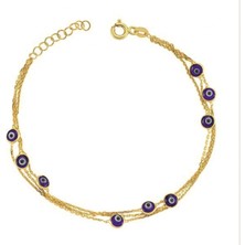 Mavili Gümüş Nazar Boncuklu Bileklik - Altın