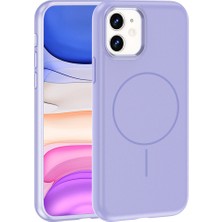 Khayra iPhone 11 Kılıf M-Safe Şarj Özellikli Metal Kamera Çerçeveli Zore Edi Silikon Kapak - Lila
