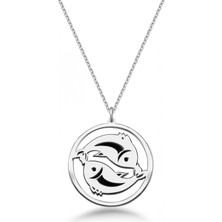 Mavili Gümüş Çember Balık Burcu Gümüş Kolye - Gümüş