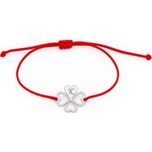 Mavili Gümüş Içi Boş Kalpli Yonca Gümüş Bileklik - Gümüş