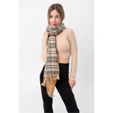 Kokoş Çift Taraflı Ekose Desenli Bej Kalın Şal