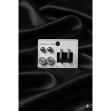 Stainles Steel Kadın Gümüş Detaylı Nazar Boncuklu Oval Halkalı Çelik Küpe