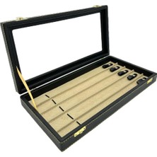 Sezgin Kutu ve Aksesuar Tesbih Kutusu 5 Li Dikişli Deri Siyah Içi Krem