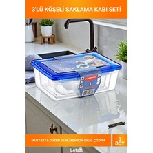 Letsii 3'lü Dikdörtgen Köşeli Şeffaf Mavi Kapaklı Sızdırmaz Derin Dondurucu Uyumlu Gıda Saklama Kutusu