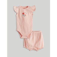 Lc Waikiki Yeni Sezon Organik Kumaş Kız Bebek Çıtçıtlı Body ve Şort 2'li