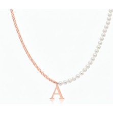 Mavili Gümüş Inci Harf Gümüş Kolye - Rose