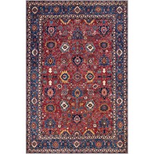 Loudi Çerçeveli Kırmızı Polyester ve Pamuklu Kaydırmaz Tabanlı Yıkanabilir Dijital Baskı Ha