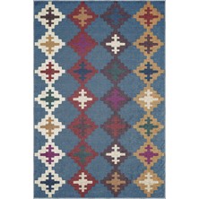 Aren Halı Luzia Geometrik Mavi Polyester ve Pamuklu Kaydırmaz Tabanlı Yıkanabilir Dijital Baskı Halısı