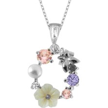 Mavili Gümüş Italyan Taaltınm Soft Çiçekler Flowers Gümüş Kolye - Gümüş