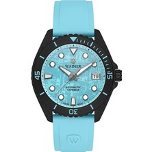Wainer Erkek Kol Saati Turkuaz Silikon Kordon Turkuaz Kadran 44MM Safir Cam 10 Atm Siyah Kasa
