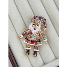 Luseda Renkli Taşlı Yılbaşı Noel Baba Broş