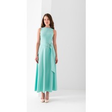 Vuntal Kolsuz Uzun Kuşaklı Elbise Poliviskon