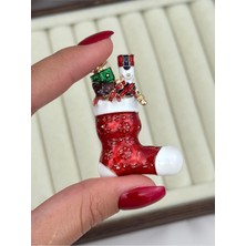 Luseda Yılbaşı Çorabı Hediye Detaylı Mine Broş