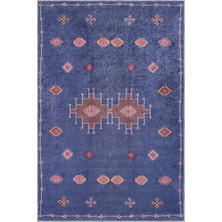Aren Halı Avila Modern Etnik Lacivert Polyester ve Pamuklu Kaydırmaz Tabanlı Yıkanabilir Dijital Baskı Hal