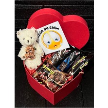 Mynil Ozur Dilerim Hediyesi Kalp Kutuda Taşlı Mini Ayıcık ve En Sevilen Lezzetler