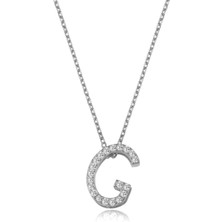 Mavili Gümüş Işıltılı Prizma G Harfi Gümüş Kolye - Gümüş