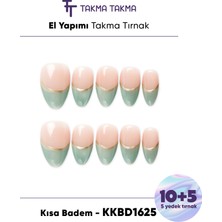 Takma Takma KKBD1625 Kısa Badem 15'li Tekrar Kullanılabilir El Yapımı Protez Takma Tırnak - Ten Rengi-L