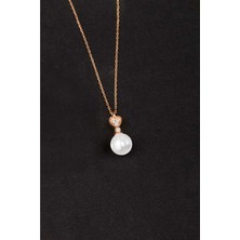 By More 925 Ayar Gümüş Zirkon Taşlı Kalpli Küre Inci Kolye - Rose Altın Kaplama