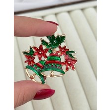 Luseda Yılbaşı Çiçek & Çan Temalı Mine Işlemeli Broş