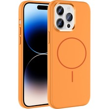 Khayra iPhone 14 Pro Max Kılıf M-Safe Şarj Özellikli Metal Kamera Çerçeveli Zore Edi Silikon Kapak - Turunc