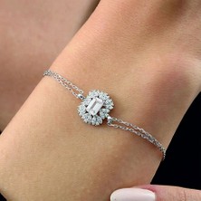 Mavili Gümüş Pırlanta Montür Emerald Efsunu Gümüş Bileklik - Altın