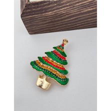 Luseda Taşlı Yeşil Ağacı Yılbaşı Broşu