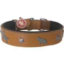 SHC4200 Deri Köpek Figürlü Köpek Boyun Tasması 56-64 cm Xl Kamel