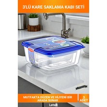 Letsii 3'lü Kare Boy Boy Şeffaf Gövdeli Mavi Kapaklı Sızdırmaz Hava Almaz Plastik Gıda Saklama Kutusu