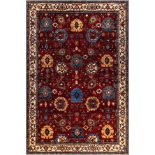 Aren Halı Adachi Çerçeveli Kırmızı Polyester ve Pamuklu Kaydırmaz Tabanlı Yıkanabilir Dijital Baskı H