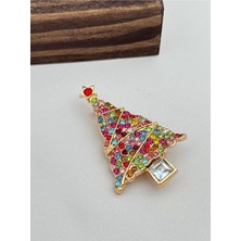 Luseda Renkli Taşlı Yılbaşı Ağaclı Broş