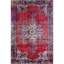 Aren Halı Falun Klasik Göbekli Kırmızı Polyester ve Pamuklu Kaydırmaz Taban Yıkanabilir Dijital Baskı H