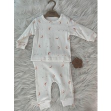 O Baby Ay Baskılı Kız Bebek Ekru Alt Üst Pijama Takımı 2’li