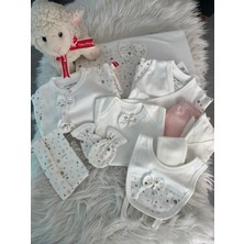 Cocopoco Çiçek Desenli Somon ve Beyaz Renk Yenidoğan Hastane Çıkışı Set 10 Parça