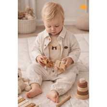 Baby Hola Panda Baskılı Müslin Kumaş Erkek Bebek Üçlü Takım Set Babyhola 2201