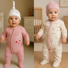 Minisse-Mini Clouds Kıds-Mom Dad Baskılı Pembe Tulum