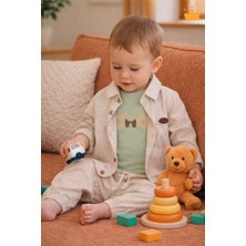 Baby Hola Panda Baskılı Müslin Kumaş Erkek Bebek Üçlü Takım Set Babyhola 2201
