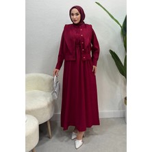 Tesettür Diyarı Yazlık Ince Kumaş Üstü Ceketli Jile Elbise- Bordo