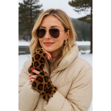 Kokoş Leopr Desen Peluş Vizon Kesik Eldiven