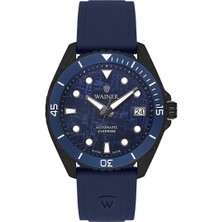 Wainer Erkek Kol Saati Lacivert Silikon Kordon Lacivert Kadran 44MM Safir Cam 10 Atm Siyah Kasa