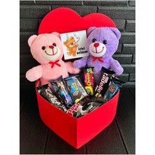 Mynil Sevgiliye Dogum Gunu Hediyesi Kalp Kutuda Pembe - Mor Ayıcıklı Bitter Çikolatalı