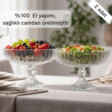 Glamis Selen Concept Linea Damla Model Ayaklı El Yapımı Cam Salata ve Meyve Kasesi 2'li Set