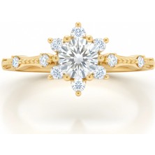 Mavili Gümüş Pırlanta Montür Aşk Güneşi Gümüş Yüzük - Altın